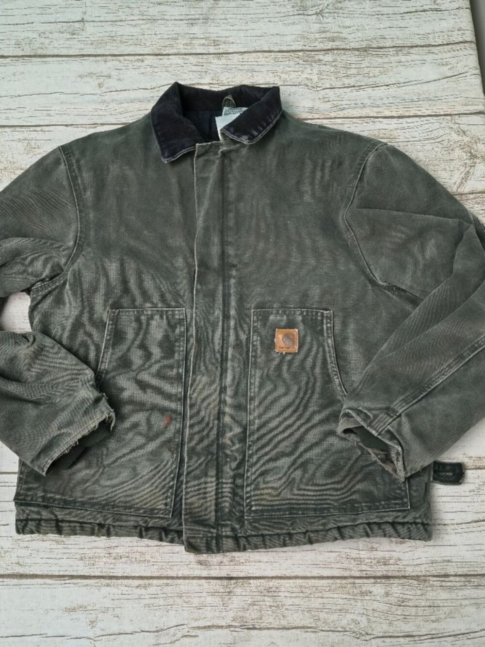 Vintage Carhartt J22 Mos Green Canvas Jacked Sunfaded Distressed Medium - Picture 1 of 13